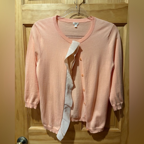 Peach J Crew Cardigan with Ruffle Detail down the front women’s small - Picture 1 of 9